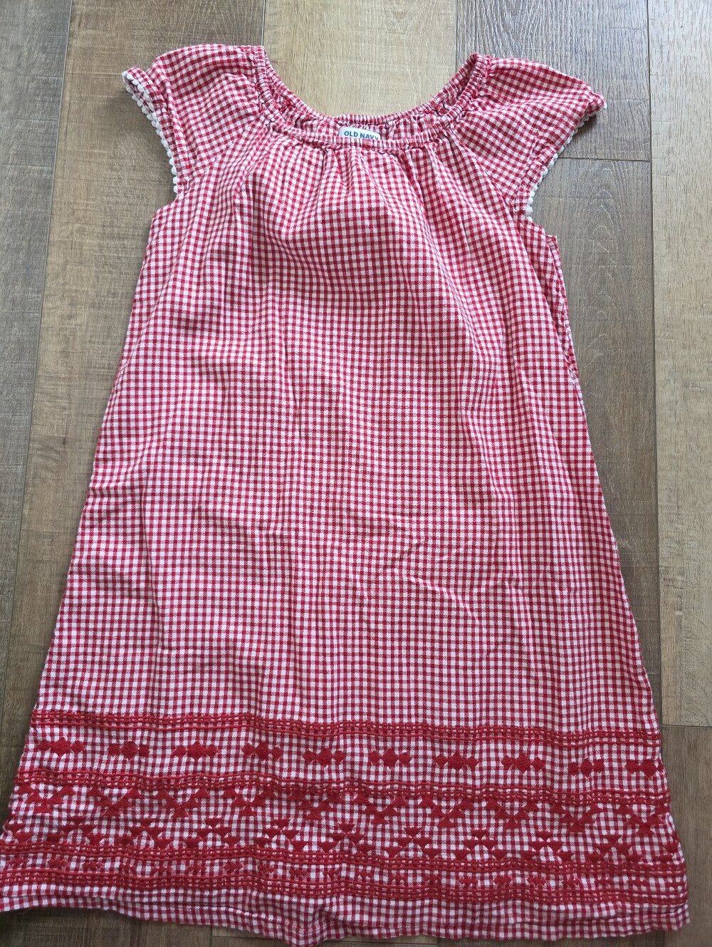 Old Navy Red Gingham Girls Dress with Embroidered Hem- Size large (10/12)